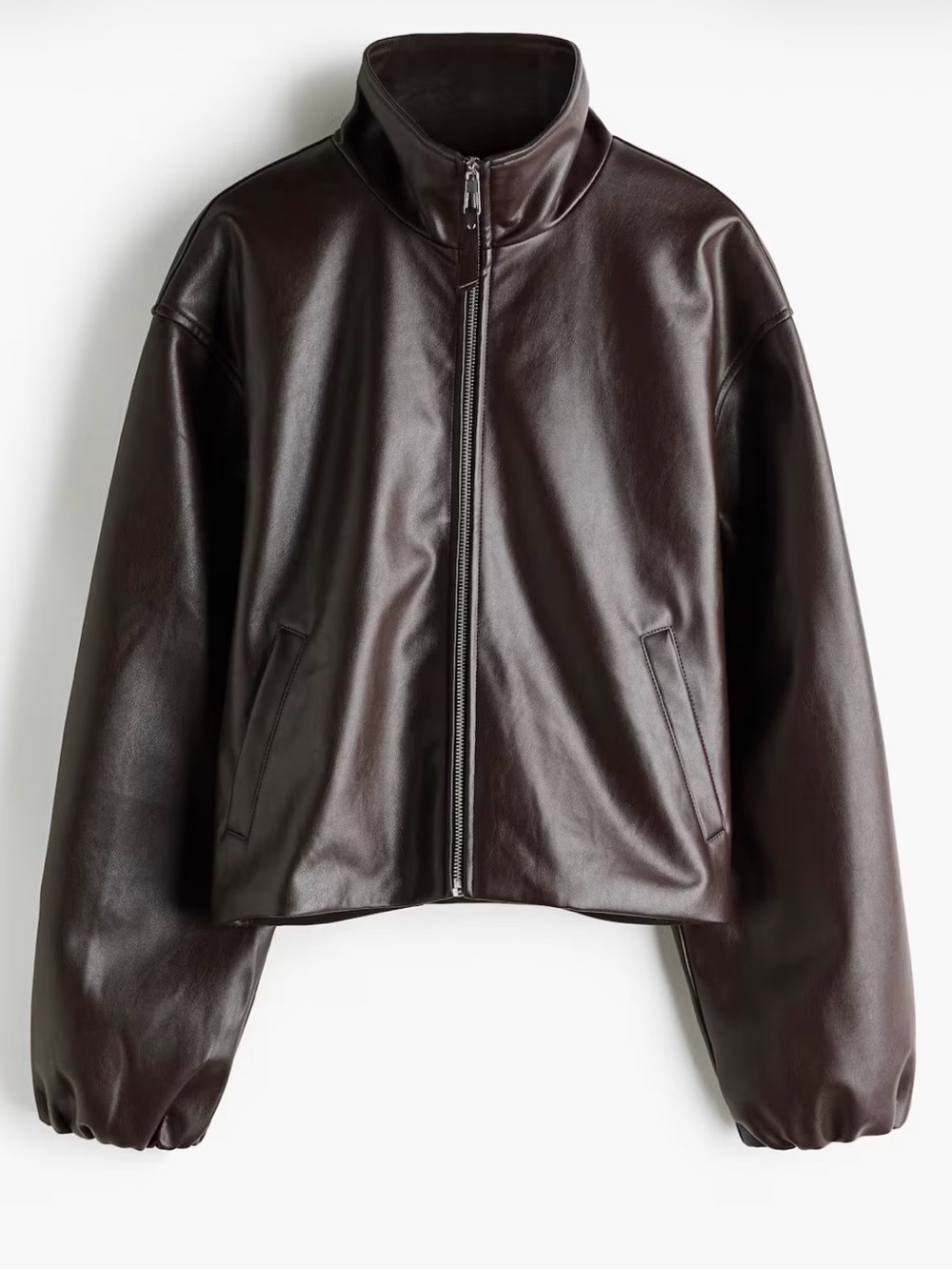 H&M Dark Brown Faux Leather funnel neck Bomber Jacket